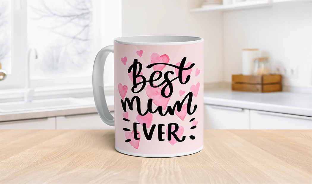 Personalised Photo Mug|Mum and baby holding Printerpix cartoon design custom mug with dad text|Personalised photo mug with picture of baby crawling wearing animal overall|Mom and daughter holding custom designed photo mugs with family photos|Kissing couple with personalized mugs with text on|Personalised photo mug with your own photo of a dog on|||||